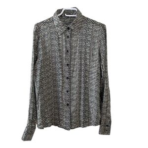 LINE 100% silk abstract print shirt blouse blue brown size Large @T1